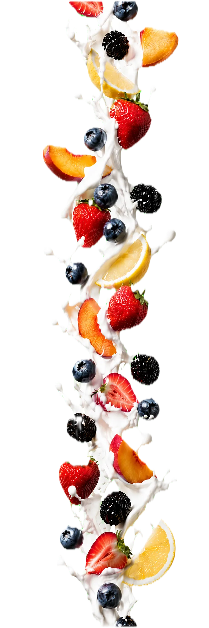 Cascada vertical de frutas con yogurt izq